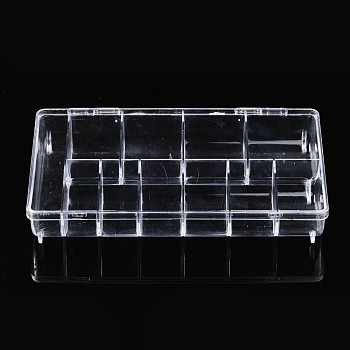 Polystyrene Bead Storage Containers, with Cover and 11 Grids, for Jewelry Beads Small Accessories, Rectangle, Clear, 2.02x11.9x3.3cm