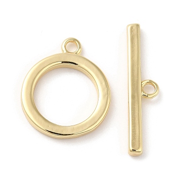 Brass Toggle Clasps, Ring, Real 18K Gold Plated, Ring: 16x13x2mm, Hole: 1.6mm, Inner Diameter: 9mm, Bar: 20.5x4.5x2mm, hole: 1.6mm