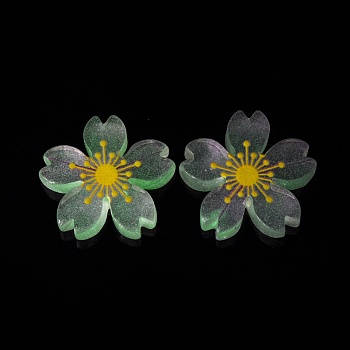 Luminous Resin Cabochons, 5-Petal Flower/Sakura, Medium Orchid, 26x5mm