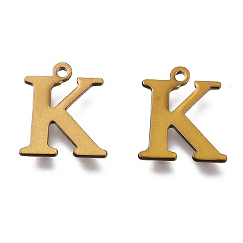 Vacuum Plating  304 Stainless Steel Charms, Laser Cut, Alphabet, Antique Bronze, Letter.K, 12x10x0.8mm, Hole: 1mm