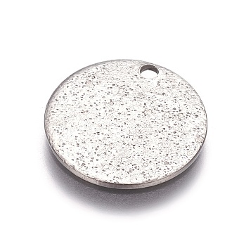 304 Stainless Steel Textured Pendants, Flat Round, Stainless Steel Color, 15x1mm, Hole: 1.6mm