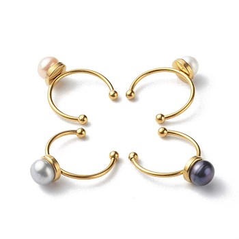 Shell Pearl Round Beads Cuff Rings, Open Rings, with 304 Stainless Steel Cuff Ring, Mixed Color, 1.5~3mm, US Size 8(18.1mm)