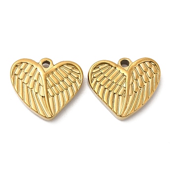304 Stainless Steel Pendants, Heart with Wing Charm, Real 18K Gold Plated, 15.5x18x4mm, Hole: 1.5mm