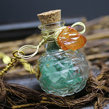 Natural Green Aventurine Chips Perfume Bottle Necklace, Glass Pendant Necklace with Alloy Chains for Women, 19.69 inch(50cm)