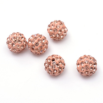 Polymer Clay Pave Rhinestone Beads, Disco Ball Beads, Light Peach, PP13(1.9~2mm), 6 Rows Rhinestone, 10mm, Hole: 1.5mm