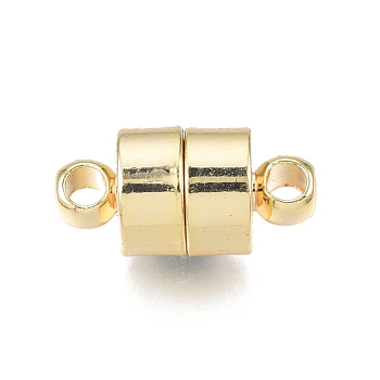 Brass Magnetic Clasps, Nickel Free, Column, Real 18K Gold Plated, 12x6x6mm, Hole: 1.6mm