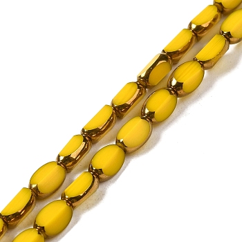 Electroplate Opaque Color Glass Beads Strands, Faceted, Oval, Gold, 7x4.5x3.5mm, Hole: 1mm, about 50pcs/strand, 12.99''(33cm)