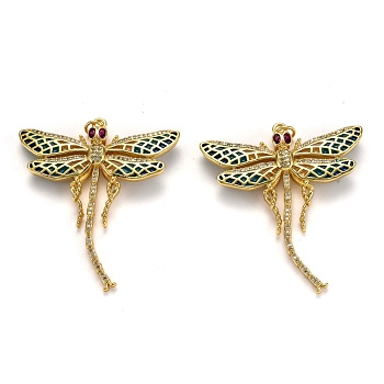 Brass Micro Pave Cubic Zirconia Pendants, with Enamel and Jump Rings, Long-Lasting Plated, Dragonfly, Real 18K Gold Plated, 45x40x6mm, Jump Ring: 5x1mm, 3mm Inner Diameter