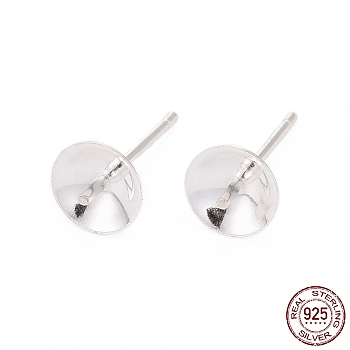 925 Sterling Silver Stud Earring Findings, Silver, Tray: 6mm, 13mm, pin: 0.7mm