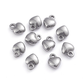 304 Stainless Steel Charms, Heart, Stainless Steel Color, 7x9x4mm, Hole: 1.6mm