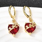 Heart Brass Glass Hoop Earrings, Long-Lasting Plated, Cadmium Free & Lead Free, Golden, 29x10mm(EJEW-P333-09B-G)