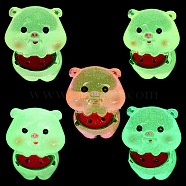 Luminous Resin Pig with Watermelon Display Decoration, Micro Landscape Decorations, Glow in the Dark, Mixed Color, 26x29x34.5mm(RESI-G070-01C)