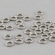 304 Stainless Steel Open Jump Rings, Stainless Steel Color, 18 Gauge, 8x1mm, Inner Diameter: 6mm(A-STAS-Q186-02-8x1mm)