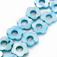 Freshwater Shell Beads Frames Strands, Dyed, Flower, Deep Sky Blue, 14.5~15x15~16x2.5mm, Hole: 1mm, about 23pcs/strand, 13.19 inch(35cm)(SHEL-T009-14B)