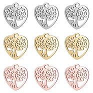 BENECREAT 12Pcs 3 Color 201 Stainless Steel Pendants, Heart with Tree, Mixed Color, 15.5x15.5x1mm, Hole: 1.8mm, 4pcs/color(STAS-BC0002-75)