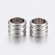 201 Stainless Steel Beads, Grooved Beads, Large Hole Beads, Column, Stainless Steel Color, 8x6mm, Hole: 6mm(STAS-E149-18P)