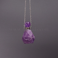 Natural Amethyst Perfume Bottle Necklace, with Stainless Steel Chains, 17.72 inch(45cm)(PW-WG95273-04)