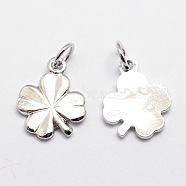 Brass Charms, Clover, Cadmium Free & Nickel Free & Lead Free, Real Platinum Plated, 11x9x1mm, Hole: 3mm(KK-G257-01-NR)