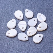 Natural White Shell Mother of Pearl Shell Charms, teardrop, 8~9x6~7x1.5mm, Hole: 1mm(X-BSHE-L036-01)