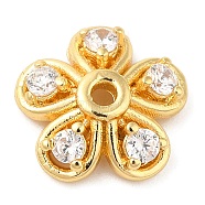 Rack Plating Brass Micro Pave Cubic Zirconia Bead Caps, Cadmium Free & Lead Free, 5-Petal Flower, Real 18K Gold Plated, 10x3mm, Hole: 1.2mm(KK-M248-06A-G)