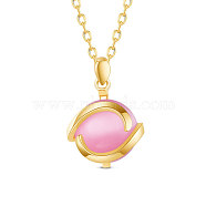 SHEGRACE 925 Sterling Silver Pendant Necklace, with Opal, Golden, Round, Pearl Pink, 17.72 inch(45cm)(JN728B)