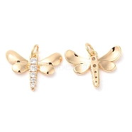 Brass with Cubic Zirconia Pendants, Dragonfly Charm, Real 18K Gold Plated, 16x20x2mm, Hole: 3mm(KK-G468-52G)