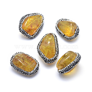 Natural Citrine Beads, with Polymer Clay Rhinestone, Nuggets, Dyed & Heated, Goldenrod, 28~32x10~16x19~22mm, Hole: 0.8mm(RB-A062-109A)