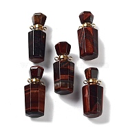 Natural Tiger Eye Perfume Bottle Pendants, Rectangle Essentail Oil Diffuser Faceted Bottle Charms with Golden Tone Stainless Steel Findings, for Jewelry Making, 35.5~36x16x15~15.5mm, Hole: 1.6mm(G-A026-16B-01)