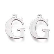 304 Stainless Steel Charms, Laser Cut, Alphabet, Stainless Steel Color, Letter.G, 12x9x0.8mm, Hole: 1mm(STAS-H112-G-P)