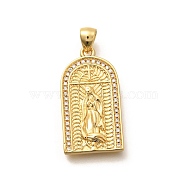 Religion Themed Rack Plating Brass Micro Pave Cubic Zirconia Pendants, Long-Lasting Plated, Lead Free & Cadmium Free, Mixed Shape Charms, Arch, 26.5x14x3mm, Hole: 5x3mm(KK-L226-007G-19)