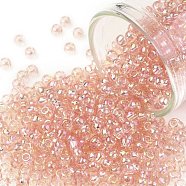 TOHO Round Seed Beads, Japanese Seed Beads, (169) Transparent AB Rosaline, 8/0, 3mm, Hole: 1mm, about 1110pcs/50g(SEED-XTR08-0169)