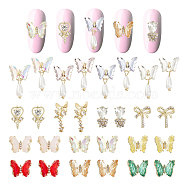 28Pcs 14 Style Alloy Cabochons, with Resin Imitation Pearl Beads & Glass & Rhinestone, Nail Art Decoration Accessories, Bowknot & Butterfly & Heart, Mixed Color, 10~21x8~12.5x2.7~5mm, 2pcs/style(MRMJ-CP0001-14)
