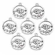 Tibetan Style Alloy Pendants, Cadmium Free & Nickel Free & Lead Free, Flat Round with Auspicious Cloud Pattern, Thailand Sterling Silver Plated, 23x20x2mm, Hole: 1.6mm(PALLOY-S120-273-NR)