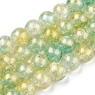 Baking Painted Crackle Glass Bead Strands, with Gold Powder, Round, Yellow Green, 10mm, Hole: 1.4mm, about 80pcs/strand, 30.87 inch(78.4cm)(DGLA-R053-05F)