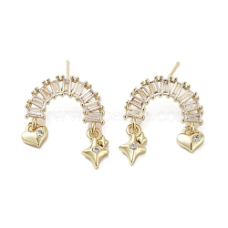 Rack Plating Brass Micro Pave Cubic Zirconia Stud Earring, Cadmium Free & Lead Free, Long-Lasting Plated, Arch, Real 18K Gold Plated, 25x22mm(EJEW-C081-35G)