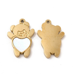 Ion Plating(IP) 304 Stainless Steel Pendants, with Shell, Bear Charm, Real 14K Gold Plated, 16x10x1mm, Hole: 1.2mm(STAS-C070-13G)