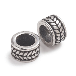 316L Surgical Stainless European Beads, Large Hole Beads, Column, Antique Silver, 9.5x6mm, Hole: 6mm(STAS-F237-35AS)
