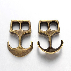 Tibetan Style Alloy Hook Clasps, For Leather Cord Bracelets Making, Anchor, Cadmium Free & Nickel Free & Lead Free, Antique Bronze, 23x16x4mm, Hole: 5x4mm, about 380pcs/1000g(TIBEP-35682-AB-NR)