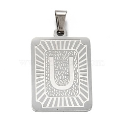 304 Stainless Steel Pendants, Rectangle with Alphabet, Letter.U, 30x20x1.5mm, Hole: 3x6mm(STAS-K216-48U-P)