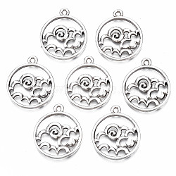 Tibetan Style Alloy Pendants, Cadmium Free & Nickel Free & Lead Free, Flat Round with Auspicious Cloud Pattern, Thailand Sterling Silver Plated, 23x20x2mm, Hole: 1.6mm(PALLOY-S120-273-NR)