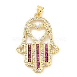 Rack Plating Brass Micro Pave Cubic Zirconia Pendants, Long-Lasting Plated, Lead Free & Cadmium Free, Hamsa Hand with Heart, Real 18K Gold Plated, 42x25x2mm, Hole: 5x4mm(KK-K341-71G)