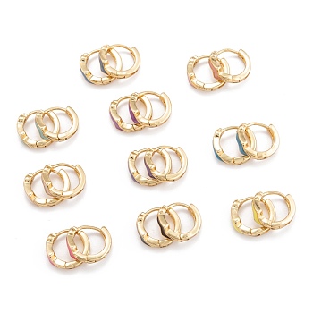 Brass Micro Pave Clear Cubic Zirconia Huggie Hoop Earrings, with Enamel, Lightning Bolt, Real 18K Gold Plated, Mixed Color, 12.5x2~4.5mm, Pin: 0.7mm