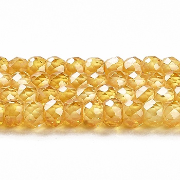 Cubic Zirconia Bead Strands, Faceted Rondelle, Gold, 3x2mm, Hole: 0.6mm, about 164~172pcs/strand, 14.57~14.88 inch(37~37.8cm)