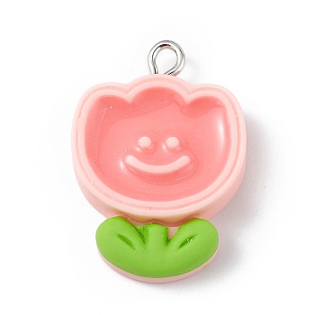 Opaque Resin Pendants, Cute Charms, with Platinum Tone Iron Loops, Flower, 27x18.5x5mm, Hole: 2mm