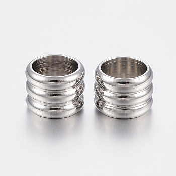 201 Stainless Steel Beads, Grooved Beads, Large Hole Beads, Column, Stainless Steel Color, 8x6mm, Hole: 6mm