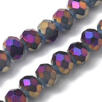 Electroplate Glass Beads Strands, Imitation Jade, Full Rainbow Plated, Faceted, Rondelle, Lavender, 6x5mm, Hole: 1mm, about 85~88pcs/strand, 16.1~16.5 inch(41~42cm)
