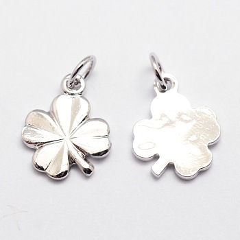 Brass Charms, Clover, Cadmium Free & Nickel Free & Lead Free, Real Platinum Plated, 11x9x1mm, Hole: 3mm