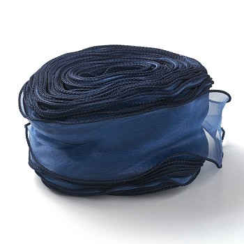 Organza Ribbon, Wired Sheer Chiffon Ribbon, for Package Wrapping, Hair Bow Clips Accessories Making, Prussian Blue, 2-1/8 inch(55mm), about 37.18~38.28 yards(34~35m)/bag