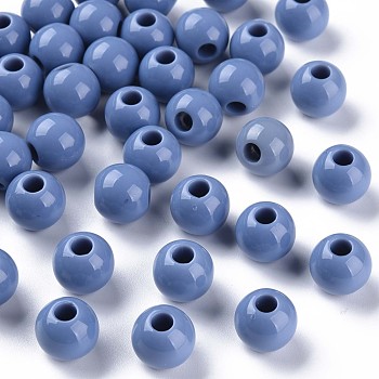 Opaque Acrylic Beads, Round, Steel Blue, 11.5x10.5mm, Hole: 4mm, about 566pcs/500g