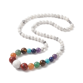 Natural & Synthetic Mixed Gemstone Graduated Beaded Necklace for Women, 21.61 inch(54.9cm)